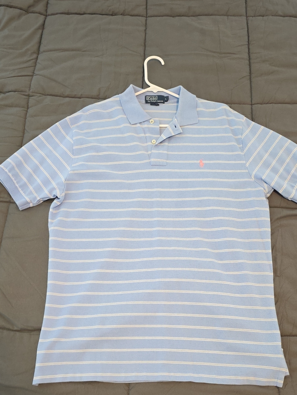 Polo by Ralph Lauren Light Blue and White Striped Polo with Pink Pony